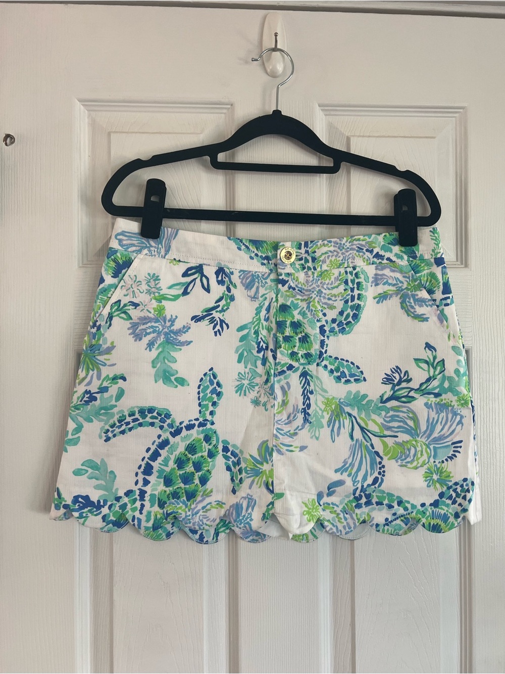 Women's Scallop Hem Printed Skirt - White Blue Green